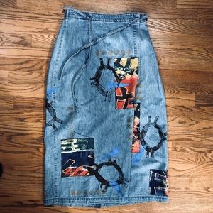 NFS - Hand Painted Wrap Denim Skirt